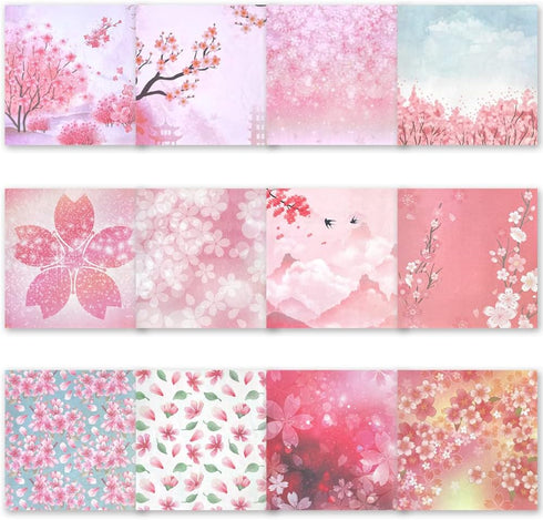 Origami 6x6 Paper Kit 50 Sheets 12 Vivid Colors Double Sided Printed Traditional Patterns Square for Arts Crafts Projects, Japanese Sakuras Flower...