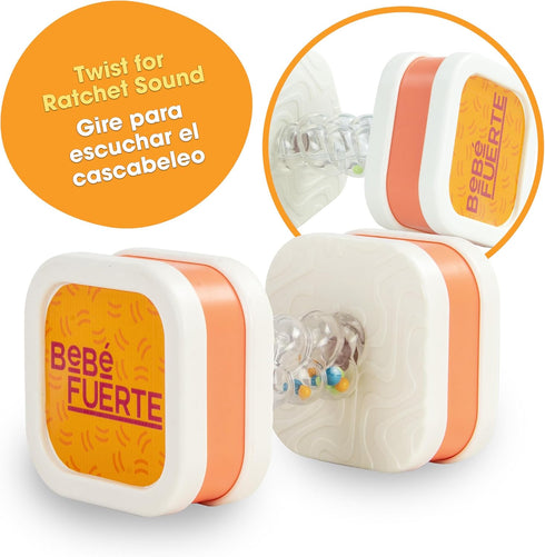 BEBE FUERTE Twist & Shake Dumbbell by Robin Arzon - Bilingual Toddler Sensory Toys - Baby Workout Toys - Baby and Toddler Gifts for Ages 3 Months ...