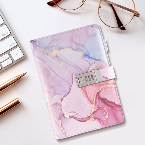 Marble Diary with Lock for Girls and Women, A5 Leather Locked Journal for Teen Girls, Secret Cute Password Lock Notebooks with Pen Holder for Trav...