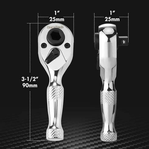 DURATECH 1/4-Inch Stubby Ratchet Wrench, Socket&Bit Driver, 72-Tooth, Chrome Alloy Made, Chrome Plated Finish...