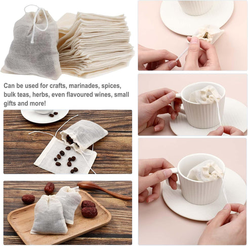 30Pcs Cotton Empty Tea Bags Muslin Bags Natural Unbleached Sachet Bags Spice Bags for Cooking Bone Broth Brew Gravy Filters(4 x 3 Inches)...