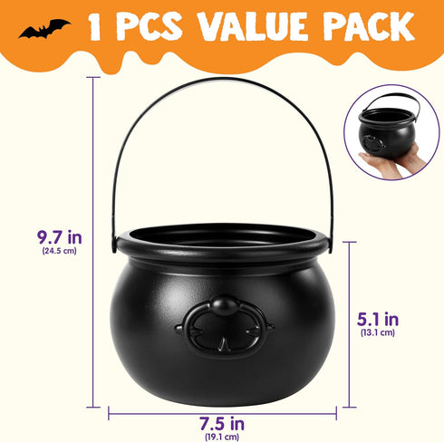 JOYIN Halloween Large Black Cauldron 7.5'', Halloween Witch Cauldron Pot, Candy Kettle, Pot and Bucket, Candy Cauldrons Holder for St. Patricks Pa...