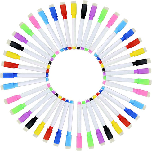 YIKANGHENG 40 Pcs Multicolour Mark Pen, Permanent Dry Erase Wipable Markers Pens with Blackboard Brush Sponge for Whiteboard, Plastic, Glass, Ston...