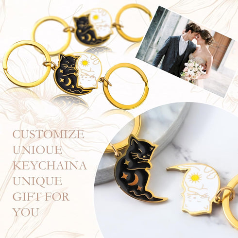 Ouligay 2pcs Couple Matching Cat Keychain Gifts for Boyfriend Girlfriend, Best Friend Graduation Birthday Gifts for Women Friendship, Valentine's ...