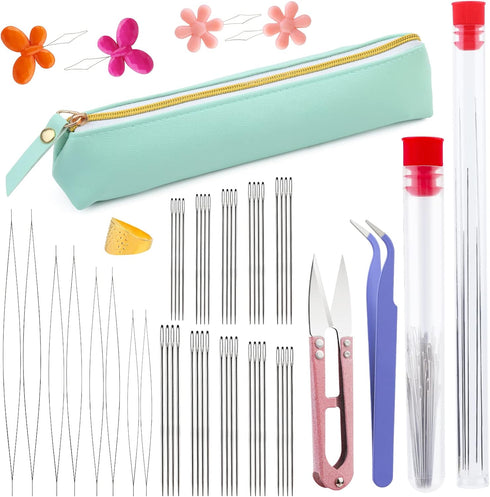58 PCS Beading Needles Set for Jewelry Making includes 8 Pcs Big Eye Beading, 40 Pcs Hand-Sewing Beading Needles, Yarn Scissors, Threader, Tweezer...
