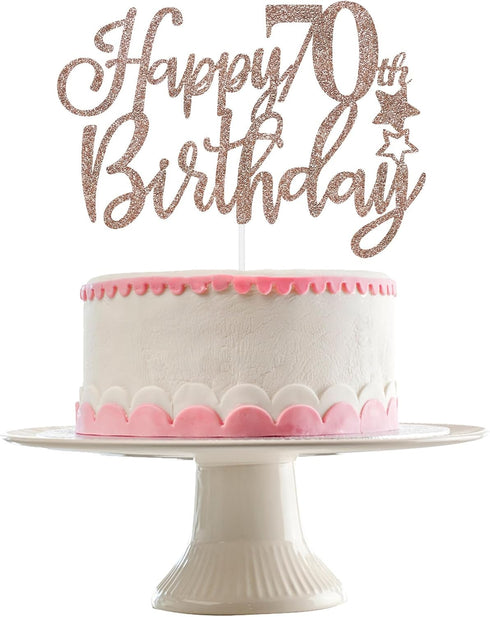 Happy 70th Birthday Cake Topper Rose Gold Glitter, 70th Anniversary Cake Topper 70 Birthday Cake Topper Rose Gold 70th Birthday Cake Decorations f...