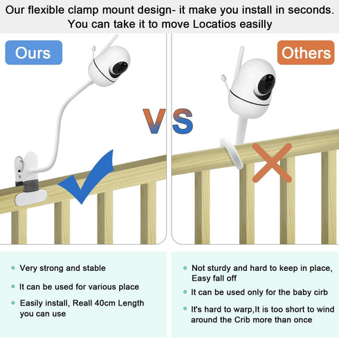 15.7 inches Baby Monitor Mount Compatible with HelloBaby HB6550/HB65/HB6550 pro/HB66/HB248,ANMEATE SM935E Baby Monitor Camera,Flexible Clip Clamp ...