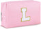 Initial Makeup Bag for Women Travel Small PU Leather Cosmetic Bag Cute Pink Personalized Preppy Chenille Letter Makeup Pouch for Purse Zippered To...