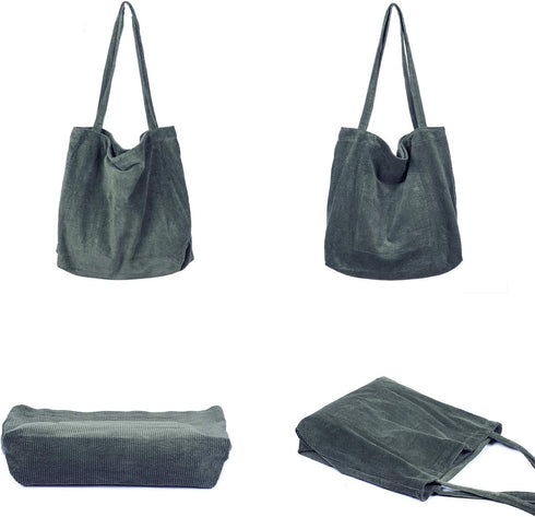 Etercycle Women Corduroy Tote Bag, Casual Handbags Big Capacity Shopping Shoulder Bag with Pocket(Dark Green)...