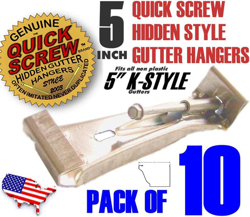 5" Premium Hidden Rain Gutter Bracket Hook Hangers with Screw Clip Style...