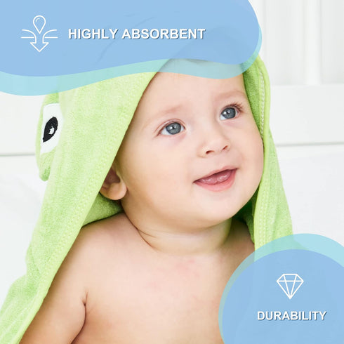 YOYOO Baby Bath Towel – Viscose Derived from Bamboo, Baby Hooded Towels - Newborn Essential Cute Green Frog-Perfect Baby Registry Gifts for Boy Gi...