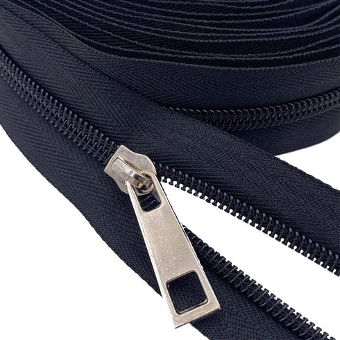 Zipper Roll by Yard #5 Bulk 10 Yards Nylon Zipper with 10pcs Sliver Sliders and 10pcs Colorfull Sliders for DIY Sewing Craft Projects (Black)...