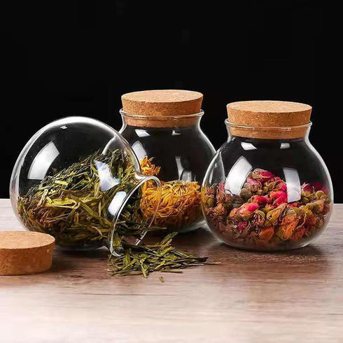 Spherical Glass Jar With Cork Lid Airtight - 17oz Candy Jar Kitchen Glass Jar - for Preserving and Storing Coffee, Spice, Beans, Sugar, Apothecary...