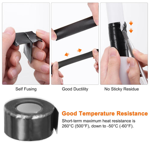 Self Fusing Silicone Tape 1" x 10ft x 0.02" Waterproof Sealing Plumbing Rubber Tape for Water Pipe Hose Leak Silicone Grip Repair Seal, Black...