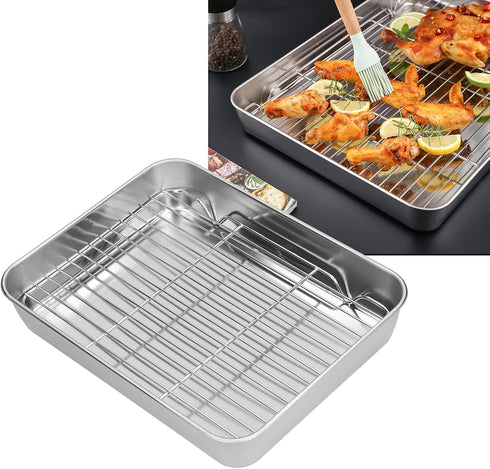 Roastin Pan with Rack, Bakeware Nonstick Steel Roaster, Rectanular Roaster for Kitchen Cookin Bakin plies(23. * 17. * CM)...