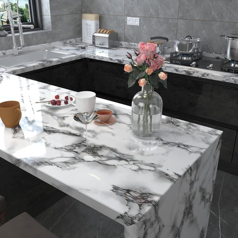 Black and White Marble Contact Paper 15.7 x 78.7 Inches Peel and Stick Wallpaper Vinyl Self Adhesive Removable Waterproof Wall Paper for Counterto...