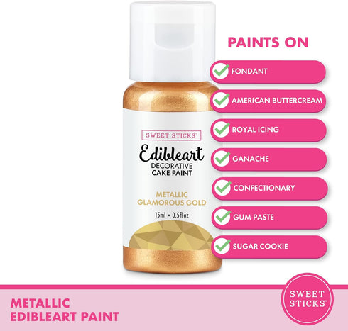Sweet Sticks Edible Art Decorative Cake Paint 0.5 Ounce (15 Milliliters), Metallic Glamorous Gold...