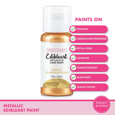 Sweet Sticks Edible Art Decorative Cake Paint 1.7 Ounce (50 Milliliters), Metallic Glamorous Gold...