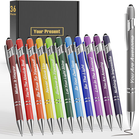 36 Pcs Motivational Pens Bulk, Inspirational Ink Pens with Stylus Tips, Positive Sayings Ballpoint Pen for Writing, Thank You Gifts for Men Women ...