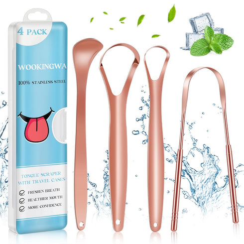 Tongue Scraper for Adults and Kids,100% Stainless Steel Tongue Scraper with Travel Case,4 Shapes,Perfect for Bad Breath & Oral Hygiene,Easy to Use...
