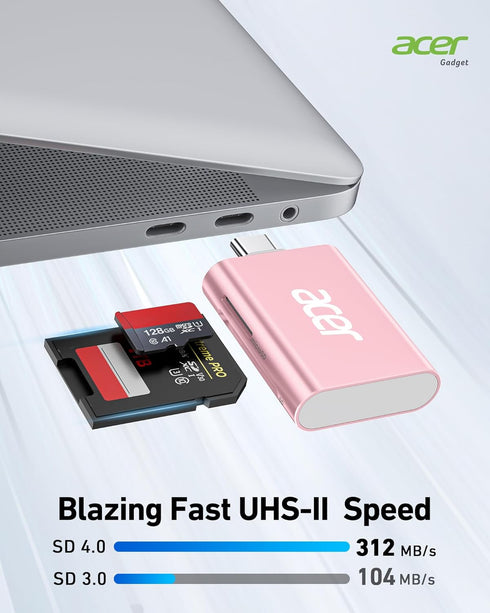 Acer USB C SD 4.0 Card Reader, UHS-II Micro SD Card Reader USB C Supports Dual Card Reading, 2-in-1 Memory SD Card Reader Adapter for iPhone 15 fo...