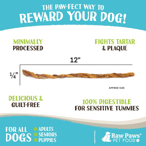 Raw Paws Lamb Esophagus Twists for Dogs, 12 inch, 5-ct - Packed in USA - Lamb Weasand Twist - Natural Dog Lamb Treats from Free-Range Sheep - Lamb...