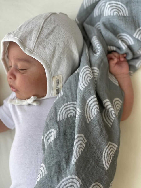 Miaoberry 100% Organic Cotton Muslin Blanket| Sage Green Rainbow Baby Swaddle Set| Newborn Boy Girl Unisex Neutral| Boho Vintage Monthly Picture B...