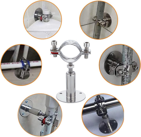 2PCS Wall Mount Ceiling Mount Pipe 304 Stainless Steel Pipe Supports Pipe Standoff Adjustable Height 30-60mm?1.18"-2.36"?for OD Pipe 15-19mm(0.59-...