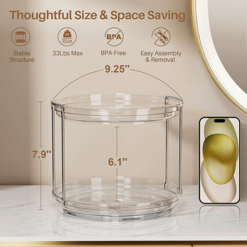 2 Tier Lazy Susan Turntable Organizer 9.25'' Rotating Spice Rack Organization for Cabinet, Kitchen, Pantry, Countertop, Spining Makeup Organizer f...