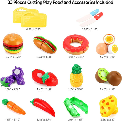 33pcs Cutting Pretend Play Food Toys for Kids Kitchen Set Playset Accessories BPA Free Peel & Cut Toy Food Fruits and Vegetables Toys, Christmas B...