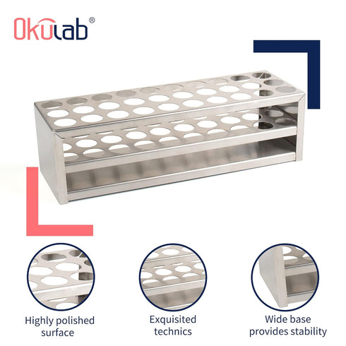 Test Tube Rack, 30 Holes Stainless Steel Test Tube Racks, with Extended Edges Providing Handles, Suitable for Tubes of Dia.?21mm, Round Holes Test...