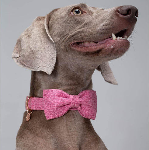 DOGWONG Hemp Cotton Dog Collar with Bow, Pink Pet Collar Durable Adjustable Girl Puppy Collar for Small Medium Large Dogs...