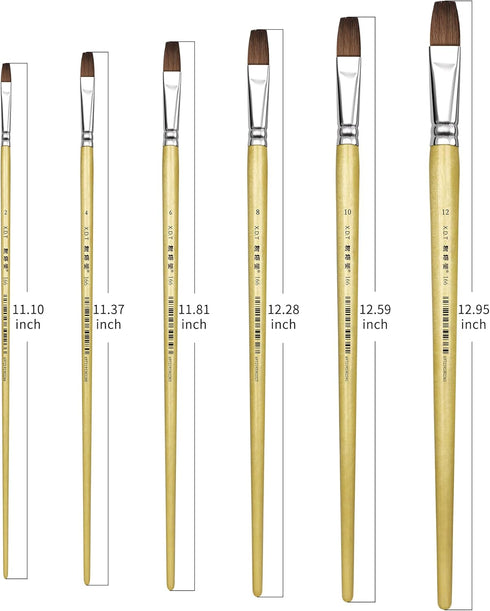 XDT#166B Bright Artist Paint Brush 6 Piece Set, Red Sable Flat Paint Brushes for Watercolor, Acrylic, Oil and Canvas Painting...