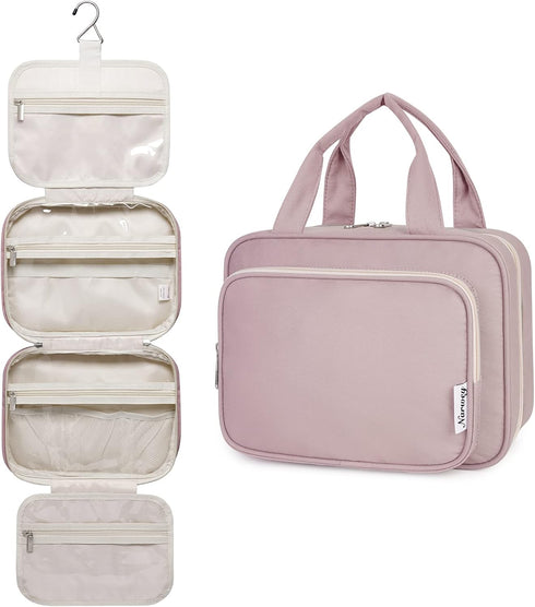 Narwey Hanging Toiletry Bag for Women Travel Makeup Bag Organizer Toiletries Bag for Travel Size Essentials Accessories Cosmetics (Dusty Rose (Med...