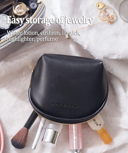 Womens Mini Cosmetic Beauty Bag,Half Moon Coin Purse Lipsticks Pouch With Zipper for Girls Makeup Accessories (Pink)...