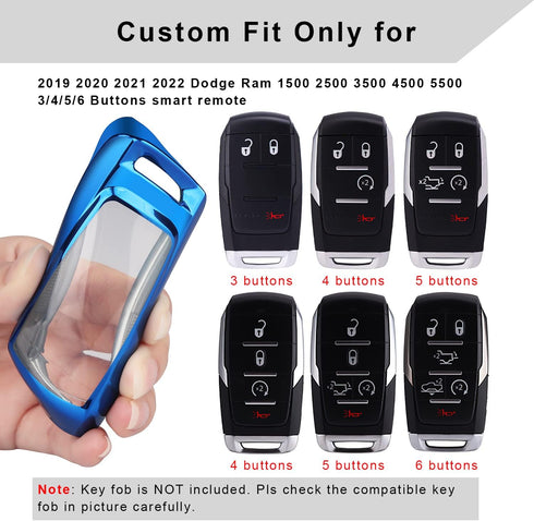 QBUC for RAM Key Fob Cover with Keychain Clip Soft TPU Key Case Compatible with 2019 2020 2021 2022 Dodge Ram 1500 2500 3500 4500 5500 Smart Remot...