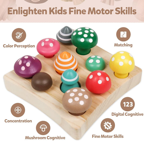 Wooden Toys Mushroom Toy Harvest Game Montessori Educational Learning Shape Sorting & Number Matching Games Sensory Training Easter Birthday Gift ...