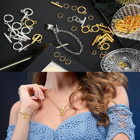 Flat Round Jewelry Clasp Toggle Circle Clasps Tbar Gold Closure Fastener Hook Toggle Connectors Tbar End Clasps for Necklace Bracelet Jewelry Maki...