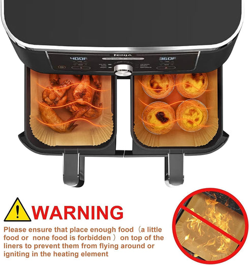 Air Fryer Liner for Ninja DZ201 DZ071 DZ401 DZ550 100PCS Food Grade Parchment Disposable Air Fryer Paper Liners Air Fryer Accessories Rectangle Ba...