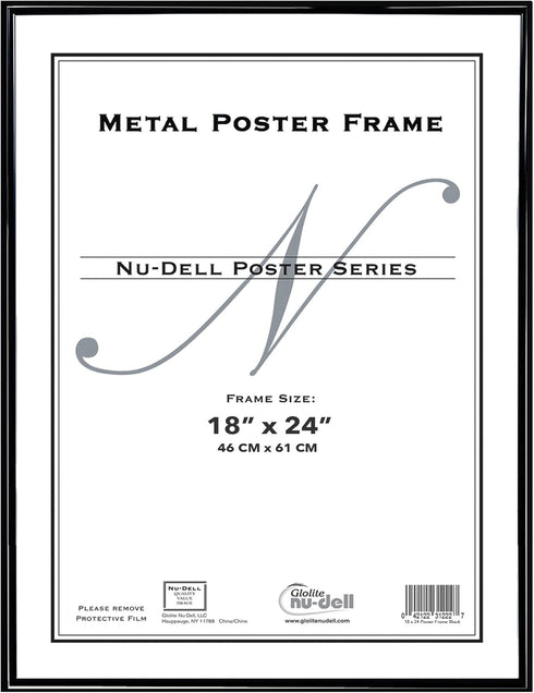 NuDell 31222 Metal Poster Frame, Plastic Face, 18 x 24, Black...