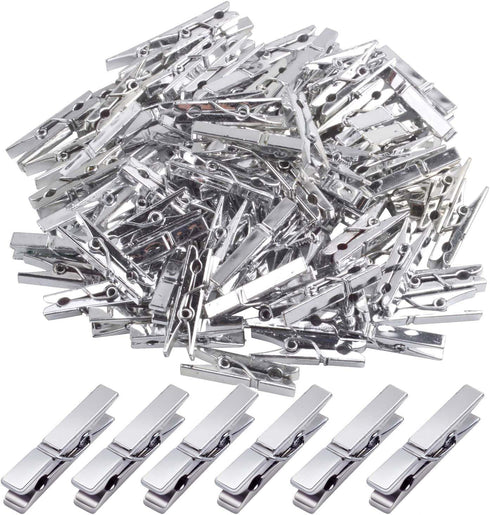 Mini Clothespins, 100 Pieces Plastic Utility Paper Clip, Photo Paper Peg Pin, Clothes Line Clips, Craft Clips - Silver Color, 3.5 x 0.5cm x 0.7cm...