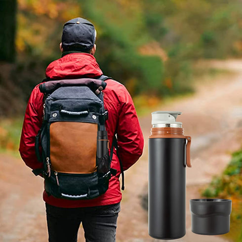 Insulated Water Bottle-Stainless Steel Vacuum Coffee Cup with Handle,Flask Double Walled Sport Travel Mug with Leakproof Lid,Keep Hot & Cold 12 Ho...