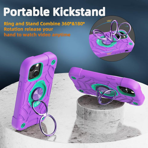 KCJ for iPhone 13 Mini case/iPhone 12 Mini case 5.4 Inch with Ring Holder, with 2 Pack Screen Protector + 1 Pack Camera Lens Protector,Heavy-Duty ...