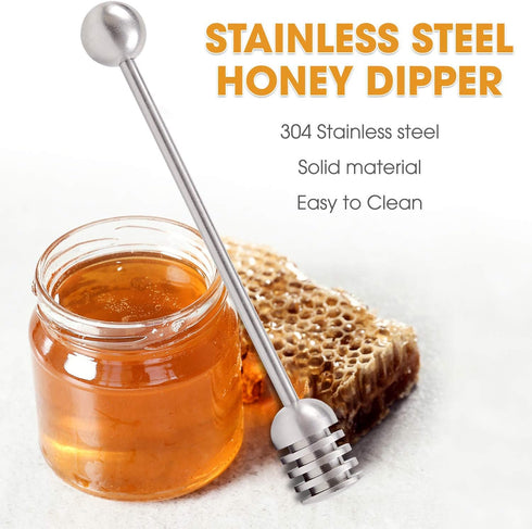 DUGATO Honey Dipper Set (2 Pack, 6.3") - 304 Stainless Steel Honeycomb Sticks for Honey Pot Jar, Syrup Drizzler, Tea & Coffee Stirrer - Elegant Ki...