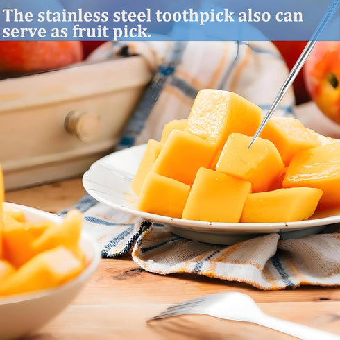 Dental Teeth Pick 7 Pack Stainless Steel Toothpick Kit Dental Tools Tooth Stains Remover Dental Floss Ficks Teeth Cleaning Tools with Holder for f...