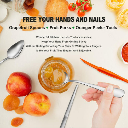 Grapefruit Spoons Serrated Edge Stainless Steel Fruit Knife Grapefruit Utensils Tool Dessert Spoons for Citrus Lemon Kiwi Salads Melon Lime Pitaya...