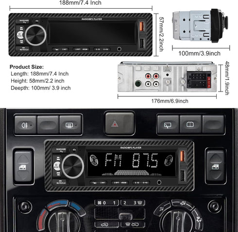 UNITOPSCI Single Din Bluetooth Multimedia Car Stereo Radio Bluetooth Hands-Free Calling Audio Receiver FM Radio Car MP3 Player AUX in/Dual USB Por...