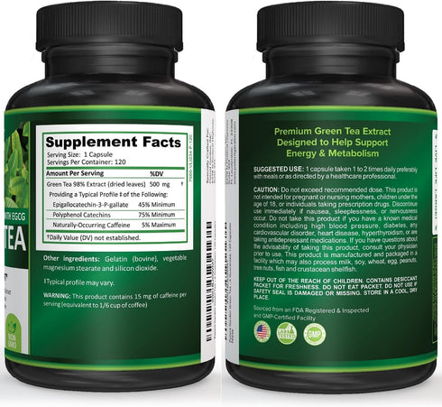Green Tea Extract with EGCG Natural Energy, Mental Focus, Immune Support, Antioxidant and Healthy Heart Formula, Non-GMO 120 Green Tea Extract Cap...