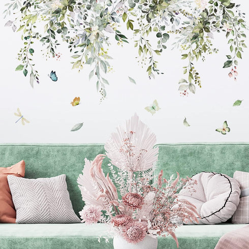 Hanging Vine Foral Window Clings Wall Stickers, PVC Double-Sided Flower Leaf Anti Collision Removable Window Decals, Window Decals for Home Party ...