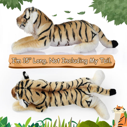 15'' Tiger Stuffed Animal, Stuffed Tiger Leopard Lion Animal Plush Toys Realistic Tiger Plush Gifts Leopard Lion Tiger Pillow Jungle Stuffed Anima...